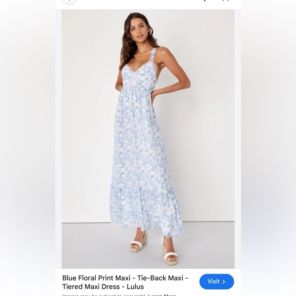 Lulu's Blue Floral Print Tie-Back Maxi Dress